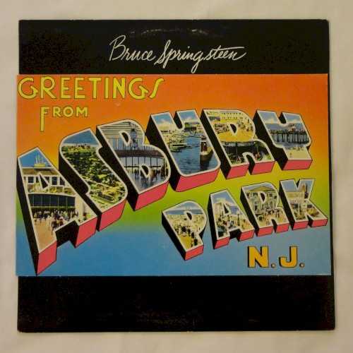 Allmusic album Review : Bruce Springsteens debut album found him squarely in the tradition of Bob Dylan: folk-based tunes arranged for an electric band featuring piano and organ (plus, in Springsteens case, 1950s-style rock & roll tenor saxophone breaks), topped by acoustic guitar and a husky voice singing lyrics full of elaborate, even exaggerated imagery. But where Dylan had taken a world-weary, cynical tone, Springsteen was exuberant. His street scenes could be haunted and tragic, as they were in "Lost in the Flood," but they were still imbued with romanticism and a youthful energy. Asbury Park painted a portrait of teenagers cocksure of themselves, yet bowled over by their discovery of the world. It was saved from pretentiousness (if not preciousness) by its sense of humor and by the careful eye for detail that kept even the most high-flown language rooted. Like the lyrics, the arrangements were busy, but the melodies were well developed and the rhythms, pushed by drummer Vincent Lopez, were breakneck.