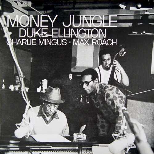 Allmusic album Review : Duke Ellington surprised the jazz world in 1962 with his historic trio session featuring Charles Mingus and Max Roach. Not in a mood to simply rework older compositions, the bulk of the LP focused on music he wrote specifically for the session. "Money Jungle" is a thunderous opener, a blues that might be classified somewhere between post-bop and avant-garde. The gem of the date is the fragile, somewhat haunting ballad "Fleurette Africaine," where Mingus floating bassline and Roachs understated drumming add to the mystique of an Ellington work that has slowly been gathering steam among jazz musicians as a piece worth exploring more often. "Very Special" is a jaunty upbeat blues, while the angular, descending line of "Wig Wise" also proves to be quite catchy. Ellington also revisits "Warm Valley" (a lovely ballad indelibly associated with Johnny Hodges) and an almost meditative "Solitude." Thunderous percussion and wild basslines complement a wilder-than-usual approach to "Caravan." Every jazz fan should own a copy of this sensational recording session.