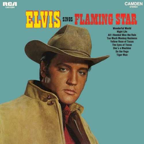 Allmusic album Review : In the spring of 1969, after a trough of several years, the public finally seemed genuinely interested in Elvis Presley again -- the NBC special had been broadcast, the first of the Memphis-based, Chips Moman-produced comeback albums was about to be released, he was being heard on the radio again, and it probably seemed like a good idea to test the waters with some budget-priced product. Thats the only possible explanation for the existence of Elvis Sings Flaming Star, a low-priced LP that showed up in the late winter of 1969, encompassing songs drawn from across eight years of Elvis recording history. Even more astonishing is how this seemingly haphazard assembly of material -- including a title song (from one of his best movies) that had not previously appeared on an LP, a live cut from the 1968 NBC special, and a two-song Texas medley that would be completely embarrassing in the hands of anyone else -- holds up as well as it did. It is the voice, of course, that matters here -- Presleys singing was so good at the points captured on this nothing-seeming little budget release that he could make even the most dubious song seem worth two minutes of ones time. And on "Too Much Monkey Business" and "Shes a Machine" you even get the hard, edgy side of Elvis that had been obscured by too many third-rate movie songs. The rock music critics who were around in 1969 were never quite sure what to make of this album because it was a given that it was nothing but the most superficial scratching of the surface of that library, yet time has allowed it to age well, as a strange and idiosyncratic (but strangely satisfying on its own terms) compilation. If it added nothing to his reputation in 1969, then it at least offered an inexpensive way for the curious and the unfamiliar to get a smattering of some of his work that was otherwise mostly unavailable at the time.