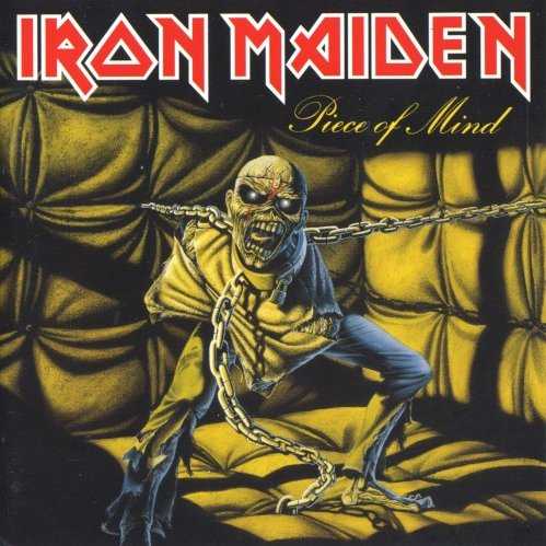 Allmusic album Review : The second of three straight iconic Iron Maiden albums, Piece of Mind marks the debut of what many regard as the definitive Maiden lineup, with the arrival of new drummer Nicko McBrain. McBrains ability to duplicate the complex patterns of the guitar and bass riffs gives the band a seamless ensemble unity. Even Steve Harris, whose busy basslines were never exactly groove-oriented, has never felt more integrated into the overall sound. Perhaps part of that feeling comes from the less frantic pace; the average tempo has slowed somewhat from the preceding album, and the hold-over punk influences still present there have been completely eradicated. Instead, we get a few moodier, heavier pieces (especially "Revelations") that make the album darker-sounding overall. We also get greater involvement in the songwriting from Bruce Dickinson and Adrian Smith, whose themes are perfectly in tune with Steve Harris epic storytelling. Nearly every song here was inspired by movies or literature, whether its history, mythology, sci-fi, or fantasy; this approach got them tagged as a thinking-mans metal band, and certainly provided a lyrical blueprint for Anthrax. No less than four songs are about battles and warriors, and a couple are about flying, underscoring the heights of the drama that the band is aiming for. The centerpiece of the album is, of course, "The Trooper," an all-time genre classic that boasts Murray and Smiths most memorable harmonized lead riff, plus that trademark galloping rhythm. A retelling of the Greek myth "Flight of Icarus" was the other British hit single, boasting an appropriately soaring chorus. Album opener "Where Eagles Dare" is the other flight song, recounting a WWII spy thriller and featuring one of McBrains signature performances with the band. If much of Piece of Mind ranks as state-of-the-art heavy metal, it is true that the second half dips a bit from the first. "Quest for Fire" is many a die-hard fans least favorite track from the glory years; the melody is rather stiff and simple, and the lyrics are about cavemen, rendering Dickinsons operatics ("In a tiiiiiime when dinosaurs walked the eaaaaaarth") a bit ridiculous. Among the serious-minded Maiden faithful, theres no less forgivable sin than silliness (no matter how entertaining it might be). Fans also bemoan the relative simplicity of the samurai tale "Sun and Steel." However, the album closes on a big, progressive note with "To Tame a Land," an epic retelling of Frank Herberts Dune that evokes the desert planet via Middle Eastern guitar melodies. In the end, even if Piece of Mind is the most obviously inconsistent of the classic Maiden trilogy, its many high points are no less awe-inspiring, and its no less essential for anyone with even the most basic interest in heavy metal.