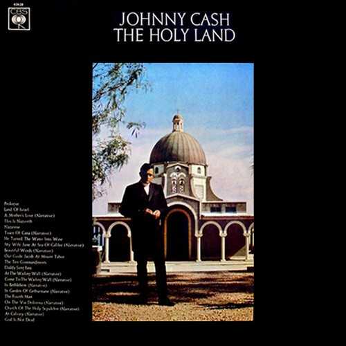 Allmusic album Review : Johnny Cashs "The Holy Land" is such a personal recording that it should have stayed in his vaults. Cash mixes many self-penned country/gospel songs with a recorded narrative account of a trip he took with June Carter to the Holy Land. Cashs narration is passionate and personal, but ultimately it is uninteresting, because he ends up sounding more like a tour guide than a spiritually enlightened artist. As for the music, most of it is unsatisfactory. Songs like "Land of Israel" and "God Is Not Dead" have a really dated sound and a forced sense of religious politics. The two standout tracks on the album are the big hit "Daddy Sang Bass" (written by Carl Perkins) and "Nazarene," a religious song that could have fit next to "Greystone Chapel" on Johnny Cash at Folsom Prison. It should be noted that the original vinyl copies of The Holy Land included a really cool 3-D image on the cover, a la the Rolling Stones At Their Satanic Majesties Request. the_holy_land