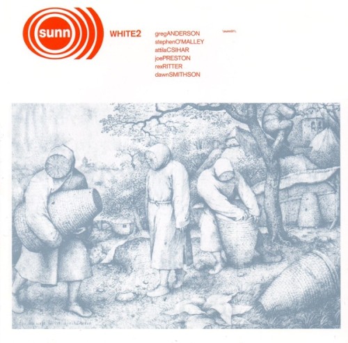 Allmusic album Review : A companion piece to the previous years White 1, White 2 once again sees bottom-frequency explorers Sunn O))) stretching their creative limits with three very distinctive, extended pieces of ambient, nearly subsonic non-doom. Indeed, like all Sunn O))) releases before it, White 2 is a pretty specialized affair; offering the sort of bowel-affecting music that would probably stump 99 percent of the planet -- unable to grasp collaborators Greg Anderson and Stephen OMalleys subversive mission of sound in the first place. But for the 1 percent who get it, White 2 represents as uncompromising and usually satisfying a vision of mind-blowing adventure one is likely to find in fringe-metallic quarters. Opener "Hell-o)))-Ween" (a mere song snippet at 14 minutes!) latches onto a series of unfeasibly thick power chords that then proceed to rumble and cascade endlessly upon themselves, patiently building in intensity as they go. The 23-minute "bassAliens" takes a different, more subtle and diverse approach: swimming down to deep, impenetrably dark oceanic trenches before slowly surfacing by way of electronic bleeps and blurps, ultimately cresting in a series of loosely structured digital echoes and electronic farts. Finally, the discs closing, 25-minute colossus "Decay2 (Nihils Maw)," utilizes windy sheets of feedback, ghostly cries, and ghastly shrieks to assemble White 2s most haunting and compelling architecture. Further adorned with bizarre bits of synthetic noise and obscure dialogue, this movement is most notable for featuring unnaturally guttural, nearly unintelligible drone vocals recited by Mayhem legend Attila Csihar, and, in the end, his presence ensures a fittingly cathartic climax for Sunn O)))s latest groundbreaking outing.